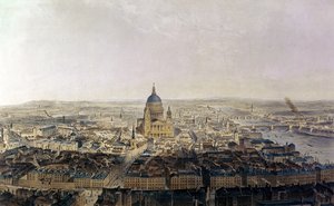 Vista de la ciudad, desde la iglesia de St Bride, publicada por Lemercier, 1860